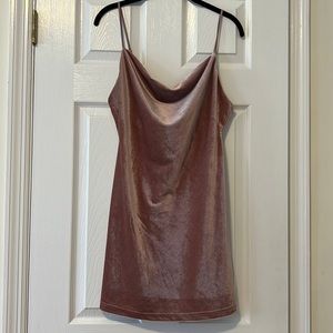 Pink velvet cowl neck slip mini dress